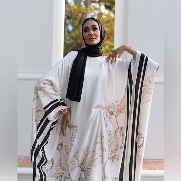 H&M Ramadan Modest Satin Kaftan Dress Floral - Picture 1 of 16